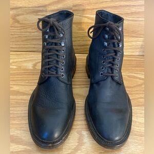 Frye Bowery Lace Up Boots Black Pebbled Leather Men’s 8.5 M Made in Italy